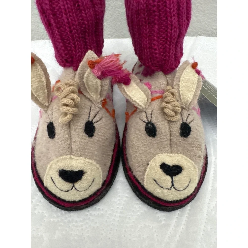 Garnet Hill Alpaca Boiled Wool Slipper Boots by Haflinger Tan Pink Kids 12 NEW